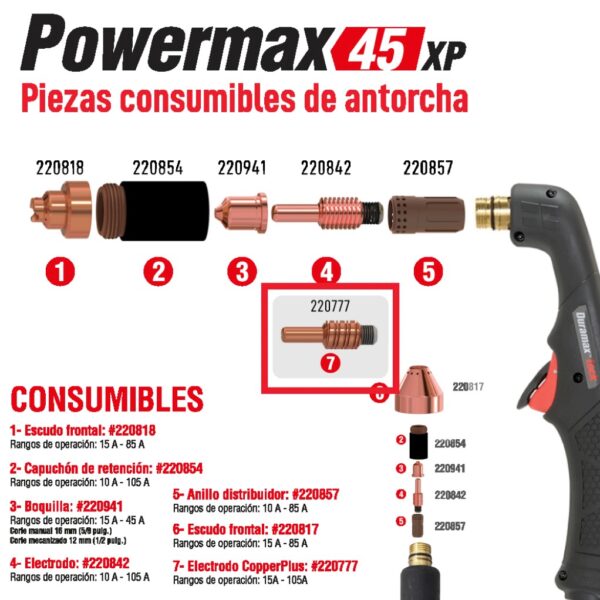 HYPERTHERM ELECTRODO (ELECTRODE) COPPER PLUS 40A-105A PMX45 220777 - Image 5