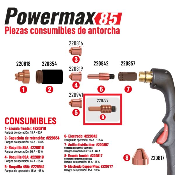 HYPERTHERM ELECTRODO (ELECTRODE) COPPER PLUS 40A-105A PMX45 220777 - Image 3