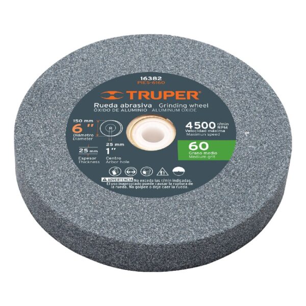 TRUPER RUEDA ESMERIL 6X1 CV60 GRIS - OXIDO DE ALUMINIO