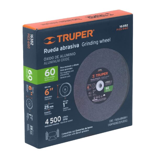 TRUPER RUEDA ESMERIL 6X1 CV60 GRIS - OXIDO DE ALUMINIO - Image 2