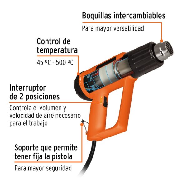 TRUPER PISTOLA DE CALOR PROFESIONAL 2.000 WATTS C/9 ACCES. 500/800L/MIN - Image 2