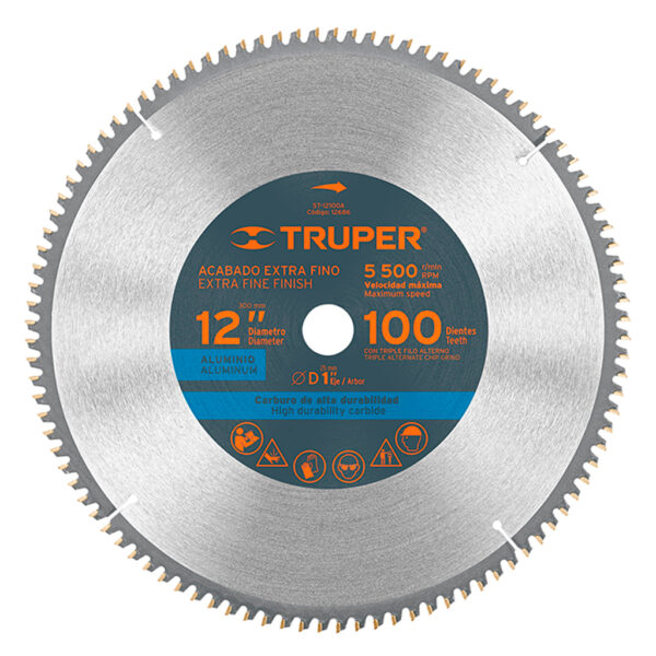 TRUPER DISCO P/SIERRA ACOLILLADORA (INGLETEADORA) 12" EJE  1" PARA ALUMINIO 100 DIENTES