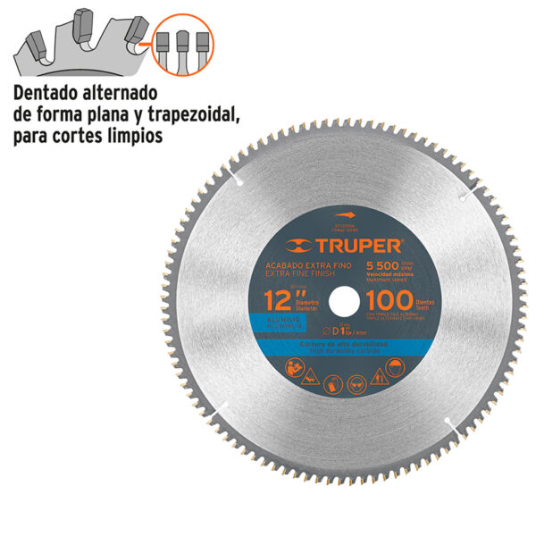 TRUPER DISCO P/SIERRA ACOLILLADORA (INGLETEADORA) 12" EJE  1" PARA ALUMINIO 100 DIENTES - Image 2