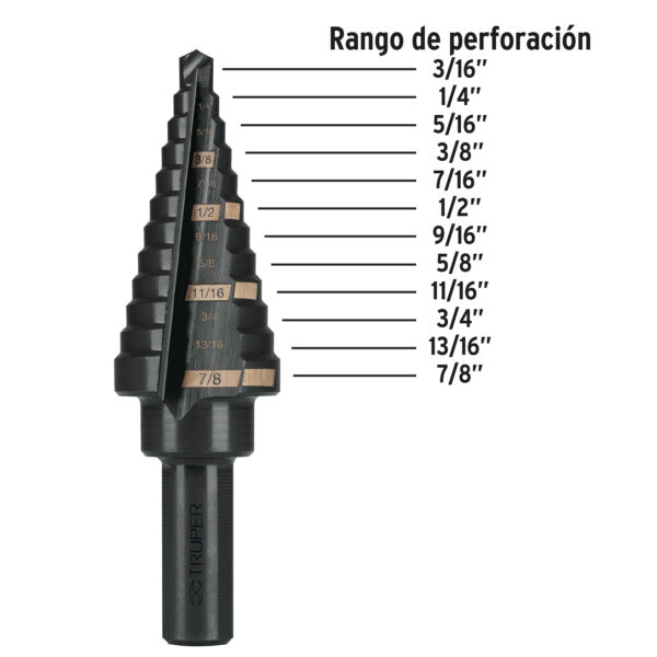 TRUPER BROCA ESCALONADA E-12 L80MM 3/8" RP 3/16" - 7/8" - Image 2
